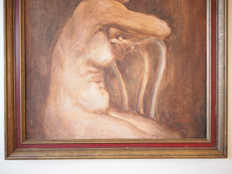 Original Robert DOKTOR NUDE Portrait PAINTING Female Woman Chair 27x23 Oil / Board, Mid-Century Modern Art folk outsider eames knoll era image 4