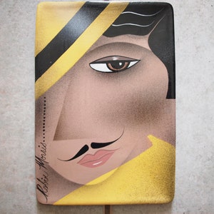 Original Vintage ROBIN MORRIS Hand-Painted Ceramic PLATE, 10.5x7&quot;, Gigolo Yellow Black, Post-Modern Mid-Century Modern Art Deco eames era