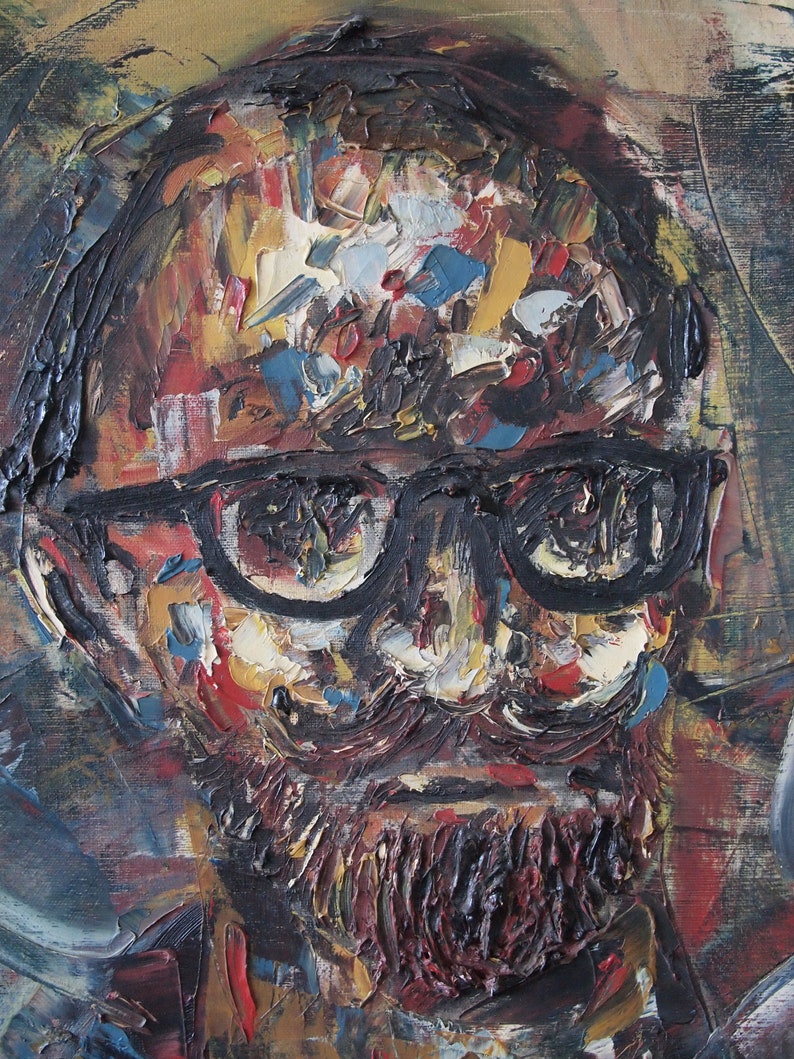 Original 1963 JOEL MARTIN Portrait PAINTING 28x38 Oil / Canvas, Impasto Expressionist Man Glasses Mid-Century Modern Art abstract eames era image 6