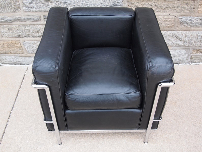 CASSINA LC2 ARMCHAIR Petit Modele Lounge Arm Club Chair Chrome Black Leather Le Corbusier, Mid-Century Modern bauhaus danish eames knoll era image 5