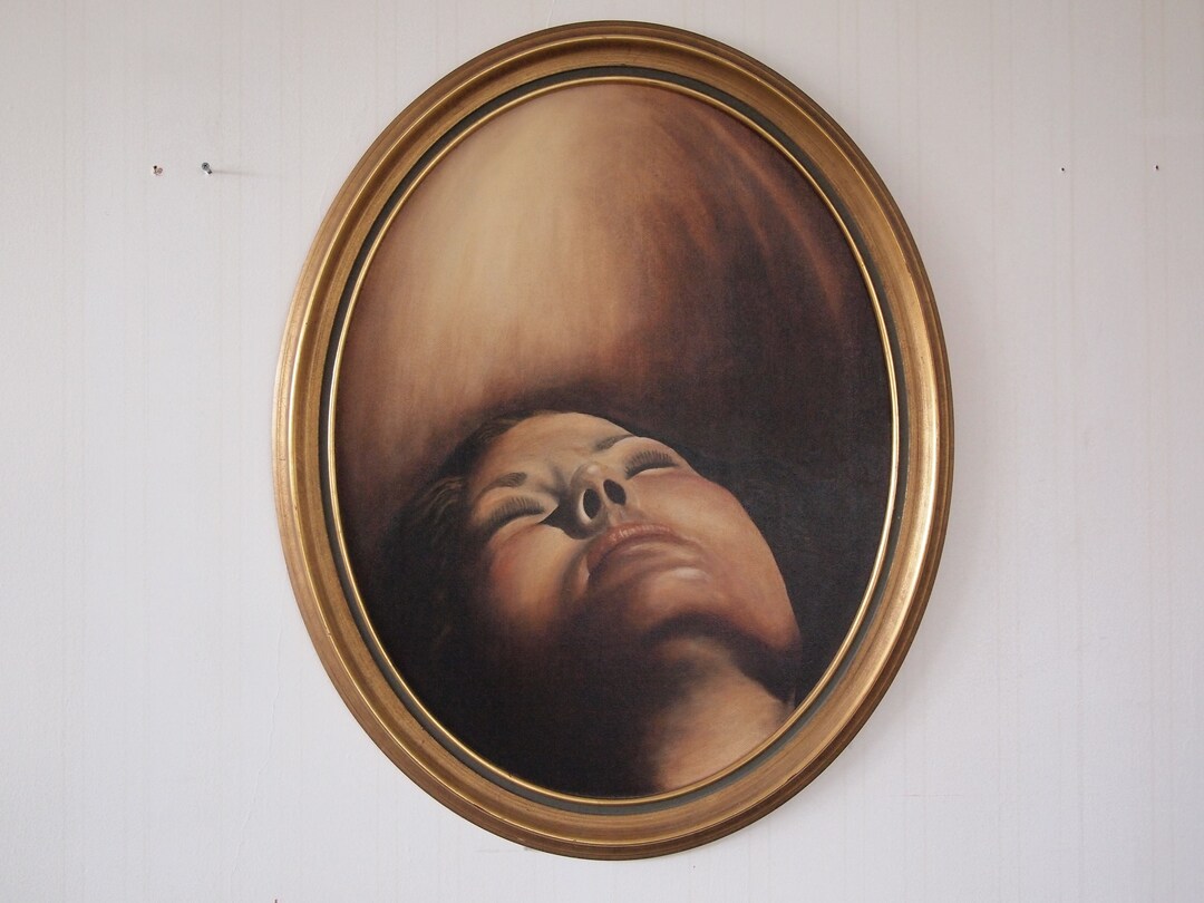 Original Vintage 1975 OVAL PORTRAIT PAINTING 32x26" Framed Oil / Canvas ...