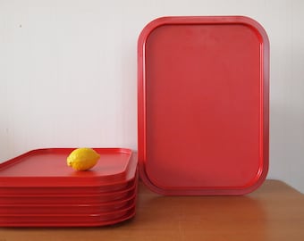 5 Available: Vintage KARTELL 8490 STACKING Serving TRAY 19.5"x14.5" Red Plastic Italian Mid-Century Modern heller artemide eames knoll era