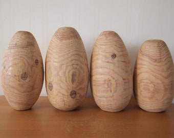 4 Available: MARTIN KOSSOVER Turned Wood EGG Sculpture 11-13" High Solid Biomorphic Abstract Carved Mid-Century Modern Folk Art eames era