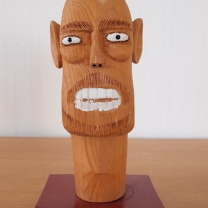 Original SULTON ROGERS Folk Art SCULPTURE Hand-Carved Wood Bust, 10 High, Man Male Portrait Modern outsider art brut Black African American image 2