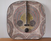 Vintage BOBO Carved WOOD Sun Dance Wall MASK 22x20 quot Square African Art Sculpture Bwa, mid-century modern tribal folk art eames knoll era