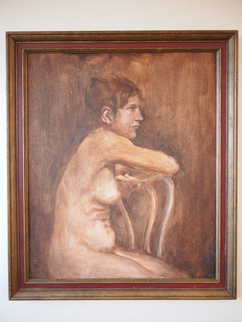 Original Robert DOKTOR NUDE Portrait PAINTING Female Woman Chair 27x23 Oil / Board, Mid-Century Modern Art folk outsider eames knoll era image 2