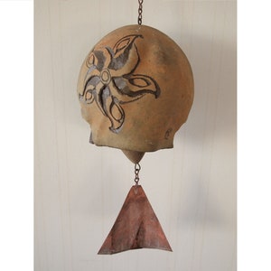 Rare Vintage PAOLO SOLERI Large Ceramic BELL Wind Chime 8&quot;, Starburst Sunburst Clay Copper, Mid-Century Modern Italian eames knoll era
