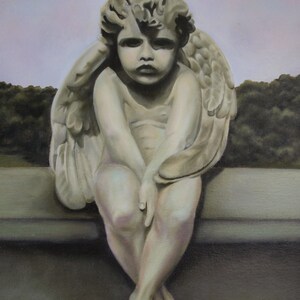 Original ALLEN ORCHOWSKI PAINTING 48x36 Oil / Canvas Surrealist Female Woman Portrait Angel Cherub Baby Large Mid-Century Post Modern eames image 6