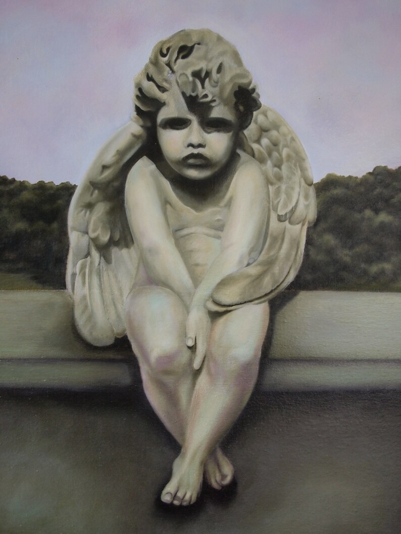 Original ALLEN ORCHOWSKI PAINTING 48x36 Oil / Canvas Surrealist Female Woman Portrait Angel Cherub Baby Large Mid-Century Post Modern eames image 6