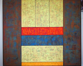 Original RONNIE Rose ELLIOTT 1975 Abstract PAINTING 33x39" Large Big Oil / Canvas, Mid-Century Modern Art hard edge rothko eames era