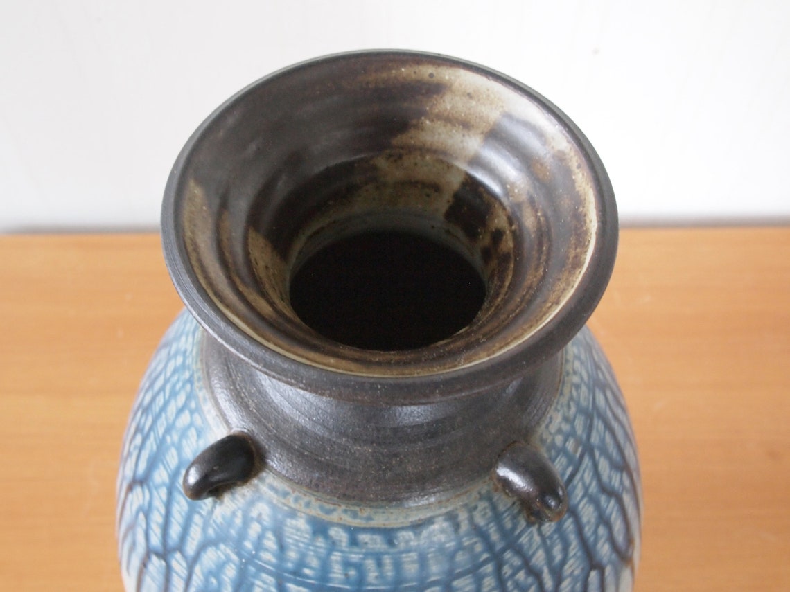 Vintage 1992 Large TOM CLARKSON Floor VASE 17" Blue Drip Glaze Studio ...