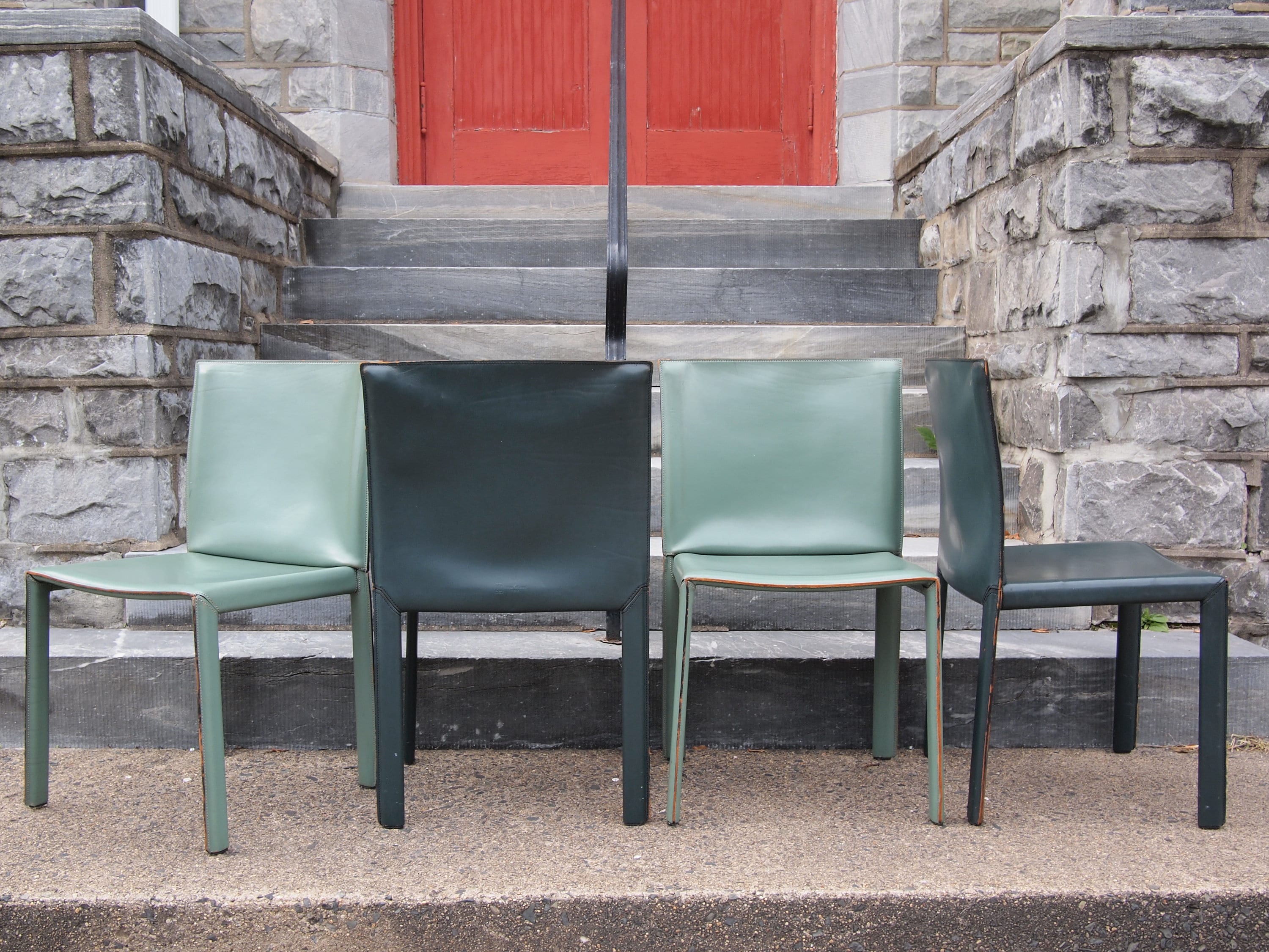 4 Enrico PELLIZZONI Pasqualina LEATHER Dining Side CHAIR Pale Dark Green Italian Post modern Cassina Mario Bellini Cab Eames Knoll Era Etsy