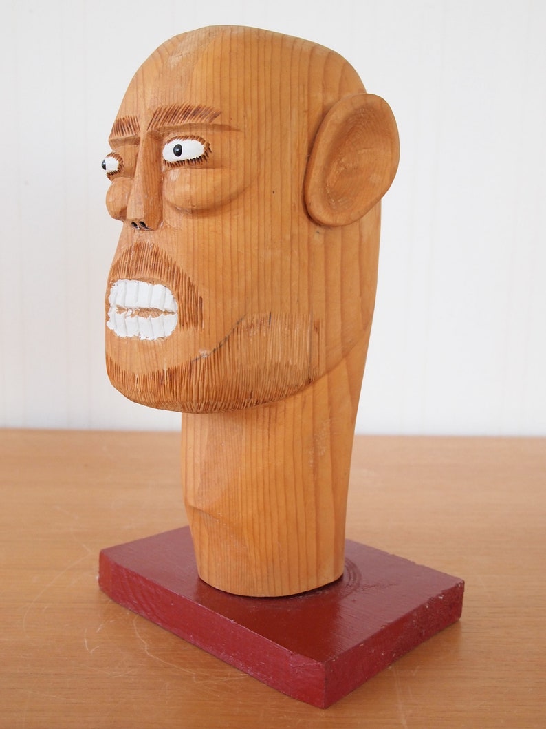 Original SULTON ROGERS Folk Art SCULPTURE Hand-Carved Wood Bust, 10 High, Man Male Portrait Modern outsider art brut Black African American image 3