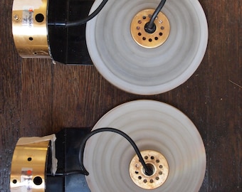 Pair 2 Vintage STILNOVO ZIGGURAT Wall SCONCE Lamp Light 9" Dia. Glass Italian Japanese Mid-Century Post-Modern eames knoll flos artemide era