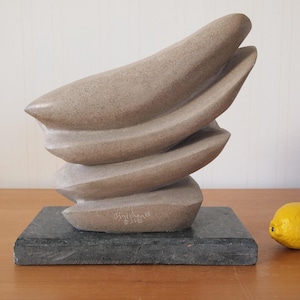 Original 1988 C. DAVID BREEDEN Abstract Stone SCULPTURE, 12&quot; Soapstone Beige Mid-Century Modern Art marble noguchi brancusi eames knoll era