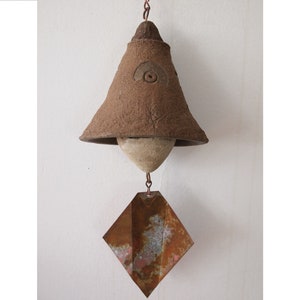 Vintage PAOLO SOLERI Ceramic BELL Wind Chime, 4.5 Cone Abstract Design Clay Copper Mid-Century Modern Art sculpture Italian eames knoll era image 1