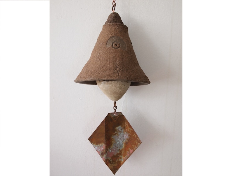 Vintage PAOLO SOLERI Ceramic BELL Wind Chime, 4.5 Cone Abstract Design Clay Copper Mid-Century Modern Art sculpture Italian eames knoll era image 1