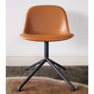 MUUTO FIBER Side CHAIR, Desk Dining Accent Swivel, Cognac Tan Leather, Gray Steel Base, Mid-Century Modern Bauhaus danish eames knoll era image 1