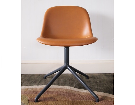 MUUTO FIBER Side CHAIR, Desk Dining Accent Swivel, Cognac Tan