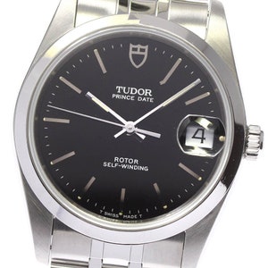 Vintage TUDOR PRINCE DATE 74000 Men's Watch Black Face Automatic Stainless Steel Swiss oyster rolex