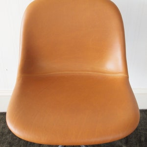 MUUTO FIBER Side CHAIR, Desk Dining Accent Swivel, Cognac Tan Leather, Gray Steel Base, Mid-Century Modern Bauhaus danish eames knoll era image 4