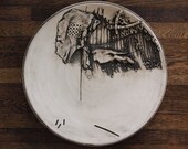 Vintage CERAMIC WALL CHARGER Abstract Relief 18 quot Plate Large Studio Pottery Mid-Century Modern Art black white heino voulkos eames knoll era