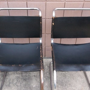 Set of Four 4 Vintage KNOLL MR Side CHAIR, Chrome Black Leather, Early Label, Mies Van Der Rohe, Mid-Century Modern Bauhaus eames era image 5