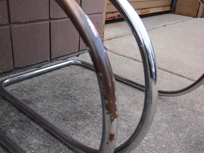 Set of Four 4 Vintage KNOLL MR Side CHAIR, Chrome Black Leather, Early Label, Mies Van Der Rohe, Mid-Century Modern Bauhaus eames era image 8