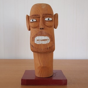 Original SULTON ROGERS Folk Art SCULPTURE Hand-Carved Wood Bust, 10 High, Man Male Portrait Modern outsider art brut Black African American image 1
