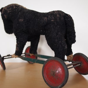 Vintage Antique Stuffed HORSE PULL TOY, Steiff, Wheels, Folk Art rustic primitive mid-century modern eames era image 5