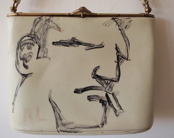 Rare Original ROBERT LOUGHLIN "1962" PURSE Brute Smoking Man Portrait Drawing Painting Outsider Folk Art Vintage Mid-Century Modern eames