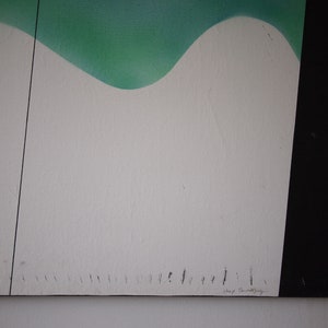 Original 1983 SOLANGE ESCOSTEGUY PAINTING 30x40 Acrylic / Canvas, Large Abstract Op Art Brazilian, green mid-century modern eames knoll era image 5