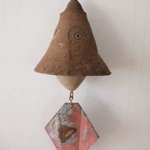 Vintage PAOLO SOLERI Ceramic BELL Wind Chime, 4.5 Cone Abstract Design Clay Copper Mid-Century Modern Art sculpture Italian eames knoll era image 4