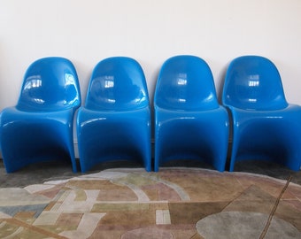 2 Available: VITRA PANTON Classic S CHAIR Blue, Dining Side Mid-Century Modern pop art retro mod eames knoll era