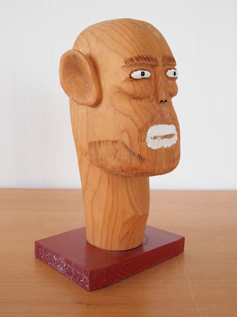 Original SULTON ROGERS Folk Art SCULPTURE Hand-Carved Wood Bust, 10 High, Man Male Portrait Modern outsider art brut Black African American image 4