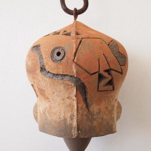 Vintage PAOLO SOLERI Ceramic BELL Wind Chime, 4.5&quot; Abstract Design Clay Copper Mid-Century Modern Art sculpture Italian eames knoll era