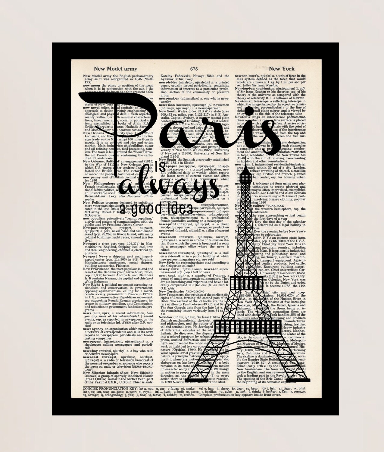 Paris is Always A Good Idea Quote Eiffel Tower Art Dictionary - Etsy
