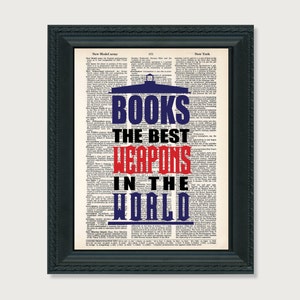 Doctor Who Print Quote Books The Best Weapons In the World Tardis English Phone Box 10th Doctor Dictionary Page Art