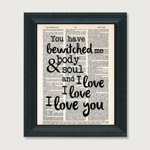 You Have Bewitched Me Body and Soul and I love I love I love you Pride and Prejudice Mr Darcy Quote Dictionary Page Art Print image 2