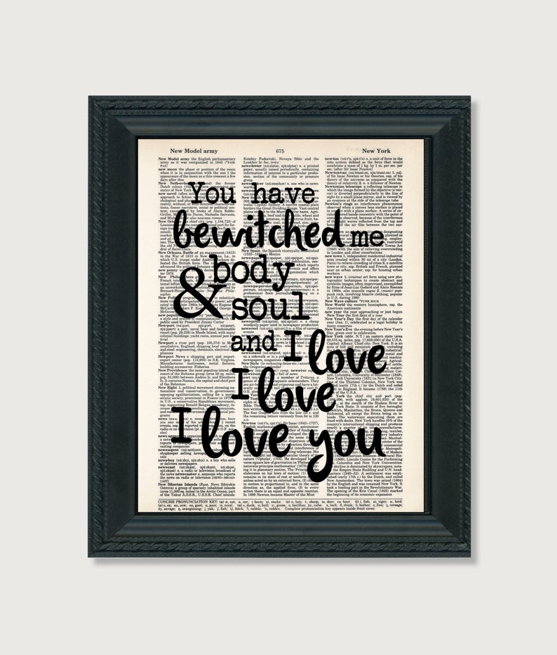 You Have Bewitched Me Body and Soul and I love I love I love you Pride and Prejudice Mr Darcy Quote Dictionary Page Art Print image 2