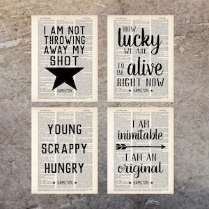 Hamilton Gift Pack - Four Hamilton Quotes - Dictionary Art Prints - Value Priced Gift for Hamilton Fans - Theater Lovers Gift