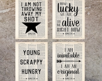 Hamilton Gift Pack - Four Hamilton Quotes - Dictionary Art Prints - Value Priced Gift for Hamilton Fans - Theater Lovers Gift