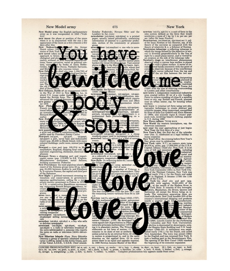 You Have Bewitched Me Body and Soul and I love I love I love you Pride and Prejudice Mr Darcy Quote Dictionary Page Art Print image 3