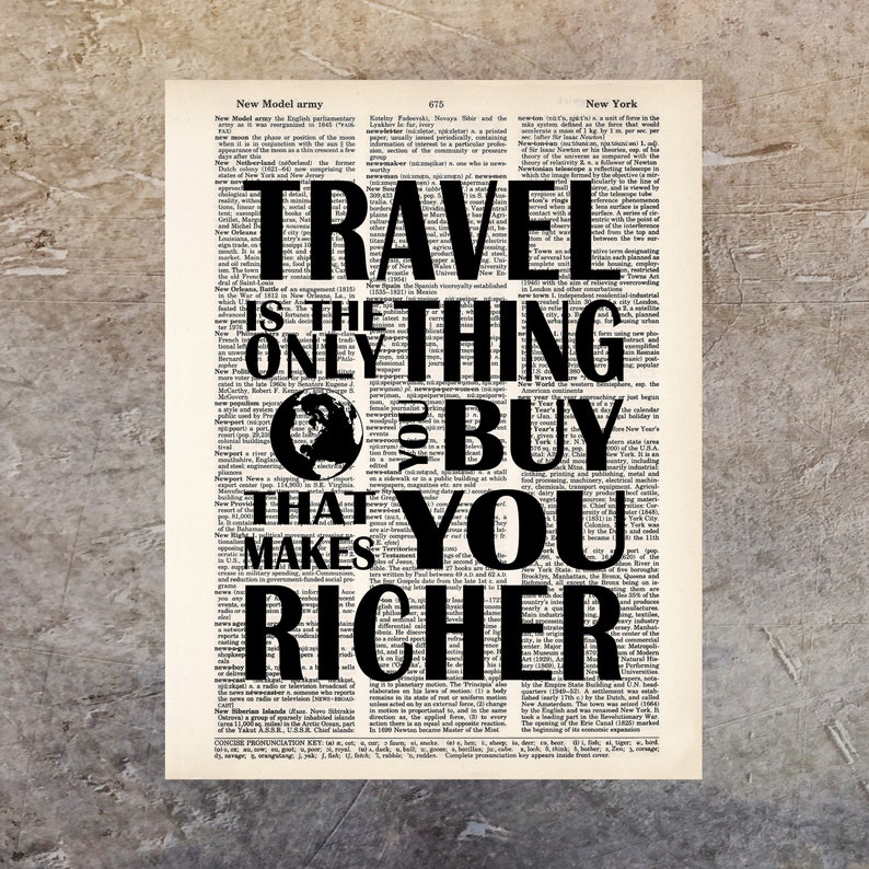 Travel Is The Only Thing You Buy That Makes You Richer Travel Quote print art dictionary page dictionary print image 1