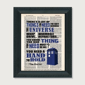 Dr Who There&#39;s a lot of things you need to get across the universe.You need a hand to hold.  print art dictionary page dictionary print