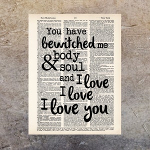 You Have Bewitched Me Body and Soul and I love I love I love you Pride and Prejudice Mr Darcy Quote Dictionary Page Art Print image 1