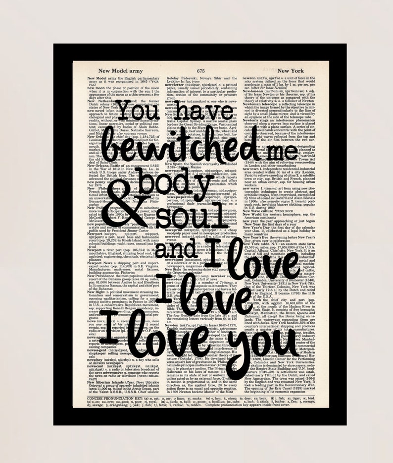 You Have Bewitched Me Body and Soul and I love I love I love you Pride and Prejudice Mr Darcy Quote Dictionary Page Art Print image 5