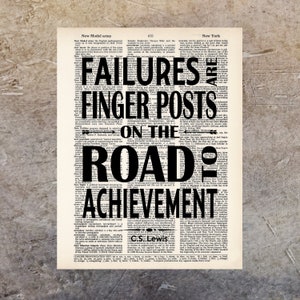 CS Lewis Quote - Failures Are Finger Posts On the Road To Achievement -  Dictionary Page Art Print Poster Typography