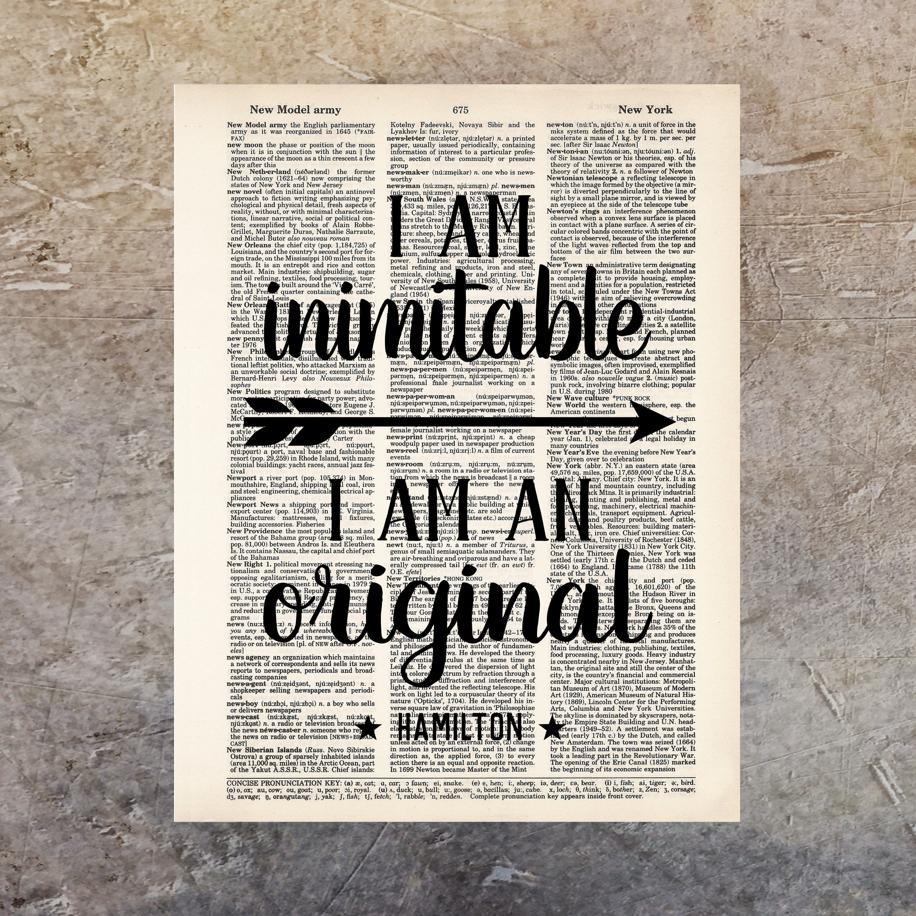 Musical Inimitable Original Print Dictionary Gift Quote I Hamilton I Am Quote Inspirational Broadway An Am