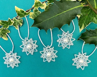 Snowflake Beading Kit: Czech Glass Beads, Festive Craft Set